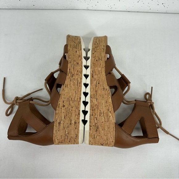 Sorel Women’s size 7 Cameron Light Brown Leather Platform Lace Up Sandals - Picture 9 of 12